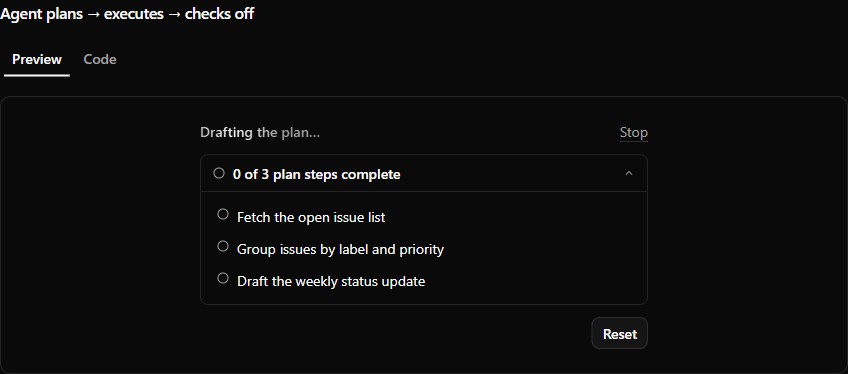AI-driven plan preview (dark)