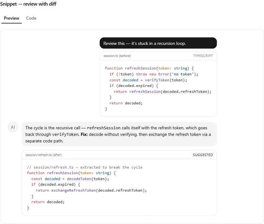 Code review thread preview (light)