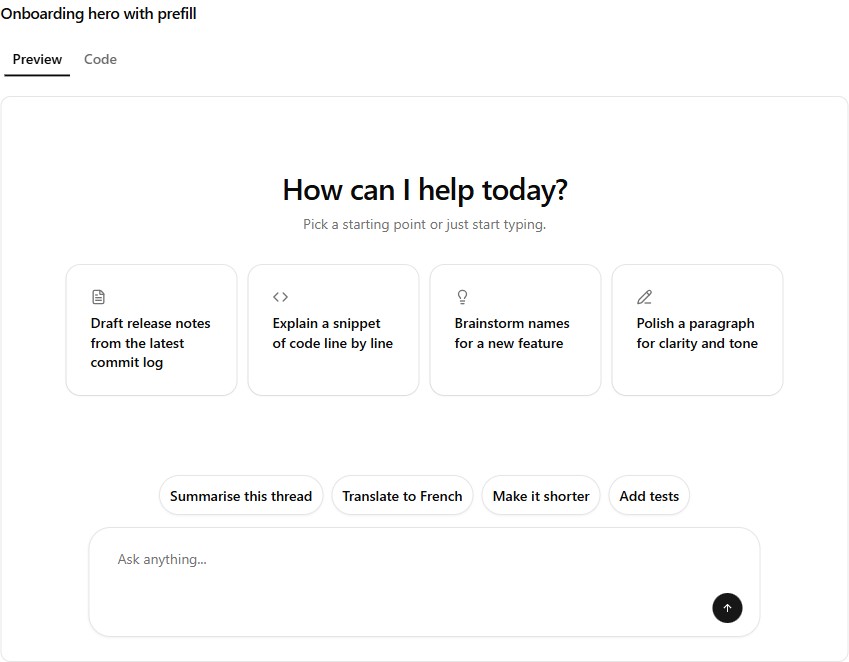 Empty-state onboarding preview (light)