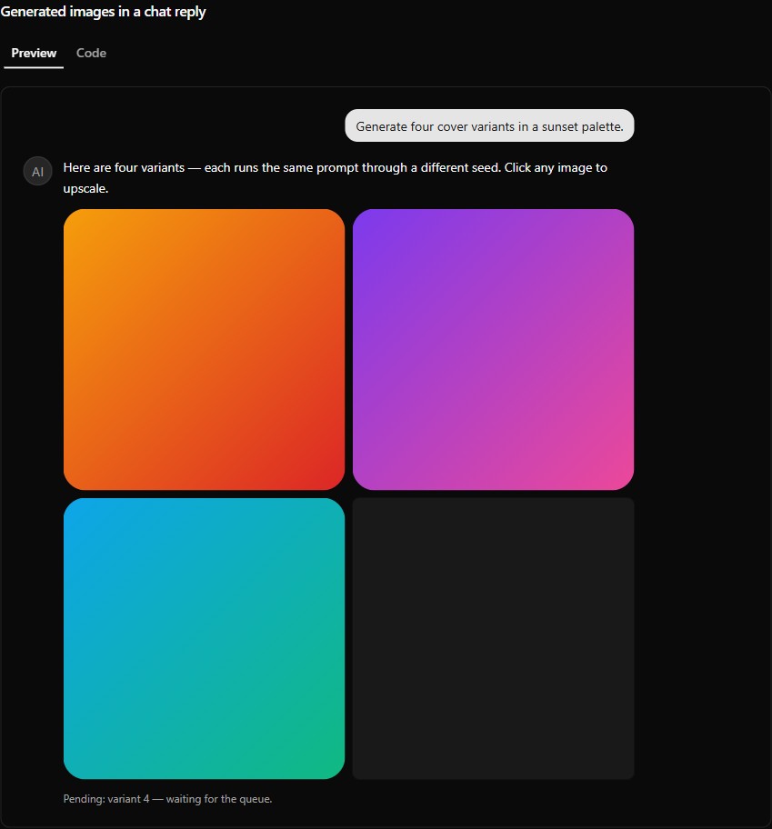 Image generation result preview (dark)