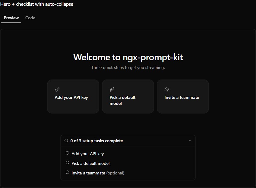 Onboarding tour preview (dark)